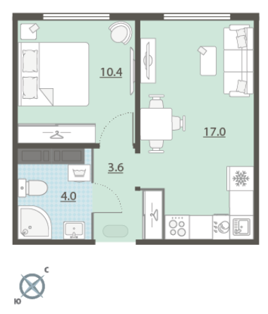 1-комнатная евро квартира с кухней-гостиной